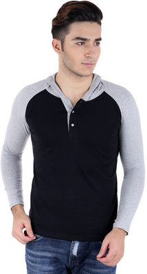 

BigIdea Solid Men' Hooded Grey T-Shirt, Black;grey