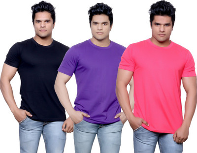 

IndiWeaves Solid Men' Fashion Neck Black, Purple, Pink T-Shirt(Pack of 3, Black;pink;purple