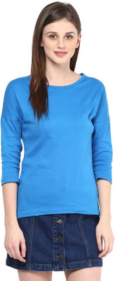 Hypernation Solid Women' Round Neck Blue T-Shirt