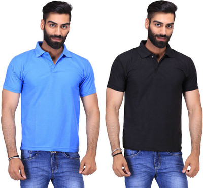 

Fuego Solid Men's Polo Neck Black, Light Blue T-Shirt(Pack of 2