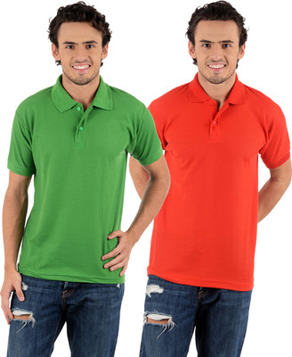 

Blaze Solid Men' Polo Neck Multicolor T-Shirt(Pack of 2, Light green;red