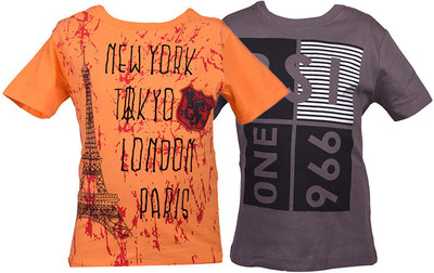 

Gkidz Boys Printed Cotton T Shirt(Orange, Pack of 2