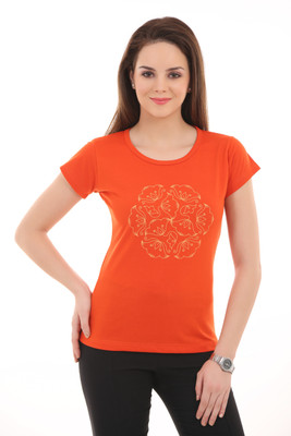 

Ultra Fit Printed Women's Round Neck Orange T-Shirt