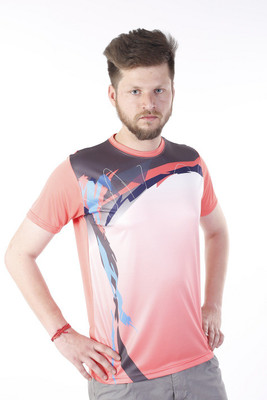 Zagros Printed Men's Round Neck Pink T-Shirt, Carrot