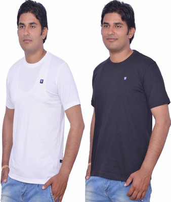 

Leaf Solid Men's Round Neck White, Black T-Shirt(Pack of 2), Black;white