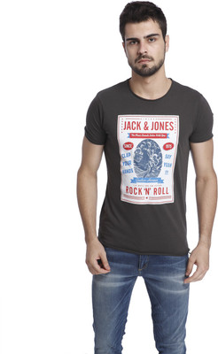 

Jack & Jones Printed Men's Round Neck Grey T-Shirt, Raven