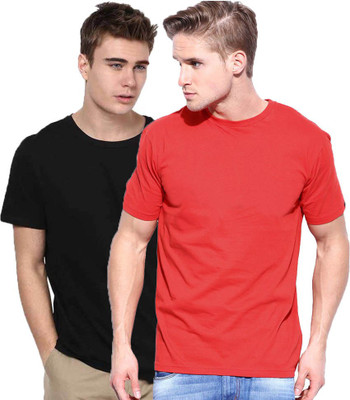 

Purple Square Solid Men's Round Neck Black, Red T-Shirt(Pack of 2