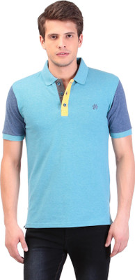 

TAG-7 Solid Men Polo Neck Light Blue T-Shirt