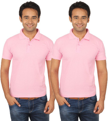 

Quetzal Solid Men's Polo Neck Pink, Pink T-Shirt(Pack of 2