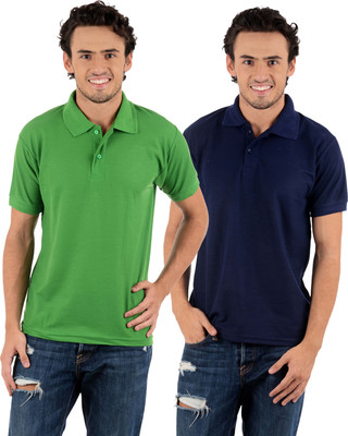 

Blaze Solid Men' Polo Neck Multicolor T-Shirt(Pack of 2, Dark blue;light green