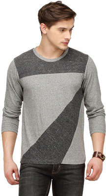 Campus Sutra Solid Men Round Neck Grey T-Shirt