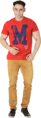 

ISHWA Graphic Print Men's Round Neck Red T-Shirt