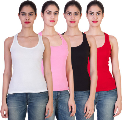 

2 Day Solid Women's Round Neck Multicolor T-Shirt(Pack of 4), Baby pink;black;red;white