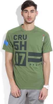 

REEBOK Printed Men's Round Neck Green T-Shirt, Cangre
