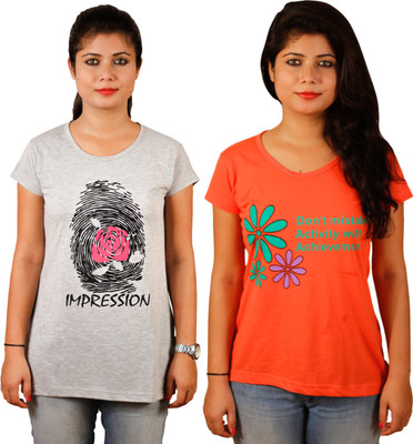 

Tryd Printed Women's Round Neck Multicolor T-Shirt(Pack of 2)