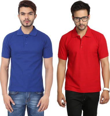 Weardo Solid Men's Polo Neck Red, Blue T-Shirt(Pack of 2, Red;royal blue