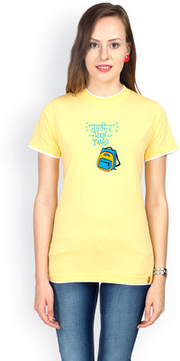 

Campus Sutra Printed Women's Round Neck Yellow T-Shirt