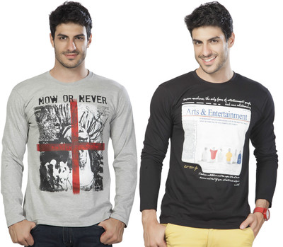

Alan Jones Printed Men's Round Neck Black, Grey T-Shirt(Pack of 2