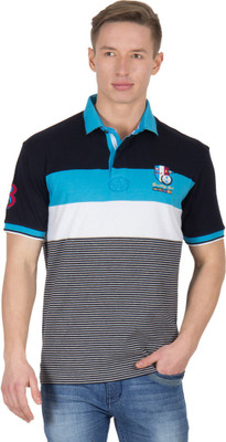 

Wilkins & Tuscany Striped Men' Polo Neck Black T-Shirt, A navy turquiose