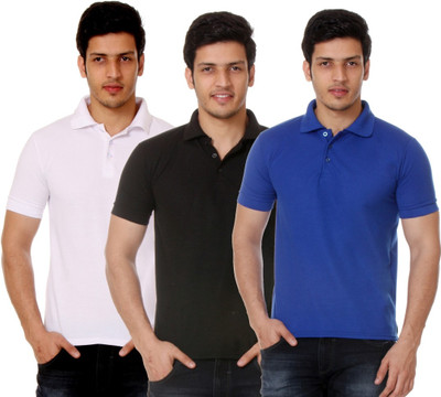 

TeeMoods Solid Men's Polo Neck Black, Blue, White T-Shirt(Pack of 3)