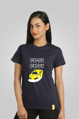 

Campus Sutra Printed Women' Round Neck Blue T-Shirt