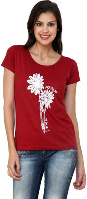 

Espresso Printed Women's Round Neck Red T-Shirt, Deep red