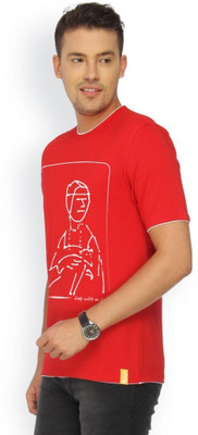 

Campus Sutra Printed Men Round Neck Red T-Shirt