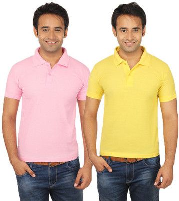 

Quetzal Solid Men's Polo Neck Pink, Yellow T-Shirt(Pack of 2