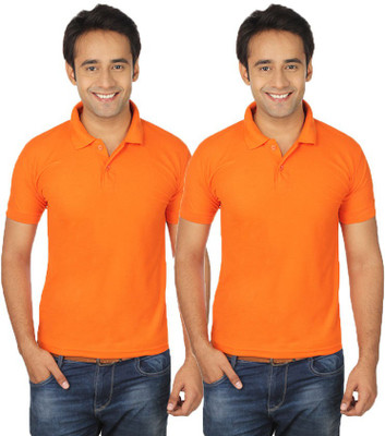 

Quetzal Solid Men's Polo Neck Orange, Orange T-Shirt(Pack of 2