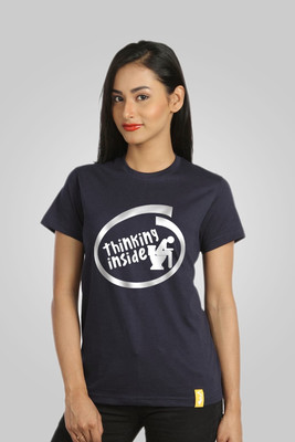 

Campus Sutra Printed Women' Round Neck Blue T-Shirt