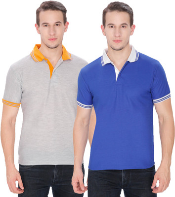 Baremoda Solid Men Polo Neck Blue, Grey T-Shirt(Pack of 2) Baremoda Solid Men Polo Neck Blue, Grey T-Shirt(Pack of 2)
