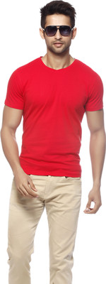 Gritstones Solid Men's V-neck T-Shirt, Red