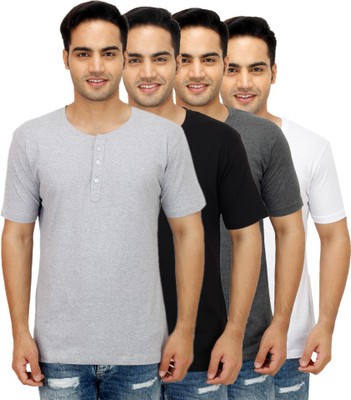 

Sanvi Traders Solid Men Henley Multicolor T-Shirt(Pack of 4