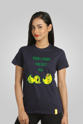 

Campus Sutra Printed Women' Round Neck Blue T-Shirt