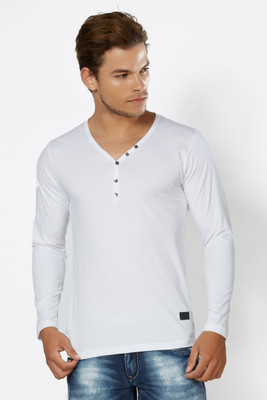 Alan Jones Solid Men's Henley White T-Shirt