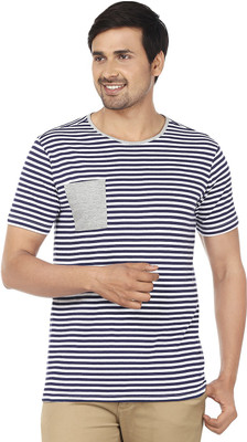 

Ruse Striped Men' Round Neck Blue, White T-Shirt, Navy;white