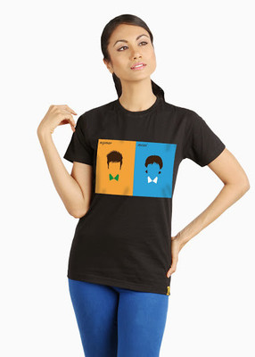 

Campus Sutra Printed Women's Round Neck Black T-Shirt