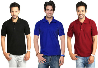 

Keepsake Solid Men's Polo Neck Multicolor T-Shirt(Pack of 3), Z black