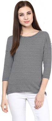

Hypernation Striped Women' Round Neck Black, White T-Shirt