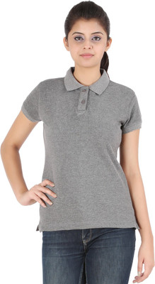 

Ap'pulse Solid Women' Polo Neck Grey T-Shirt, Andhra melange