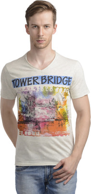 

WRIG Printed Men's V-neck White T-Shirt