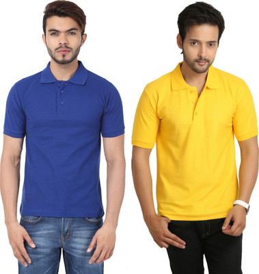

Weardo Solid Men's Polo Neck Yellow, Blue T-Shirt(Pack of 2), Royal blue;yellow