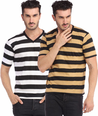 

Leana Striped Men's Henley Multicolor T-Shirt(Pack of 2
