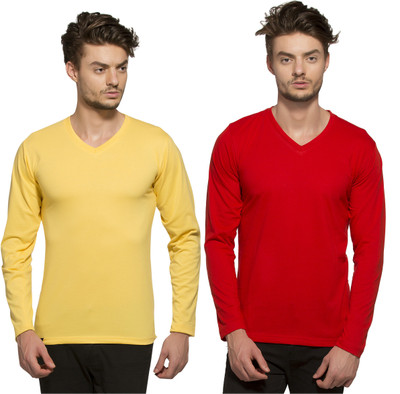 

Alan Jones Solid Men's V-neck Red T-Shirt(Pack of 2, Gold and red