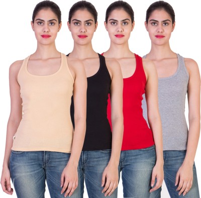 

2 Day Solid Women's Round Neck Multicolor T-Shirt(Pack of 4), Black;grey;red;skin