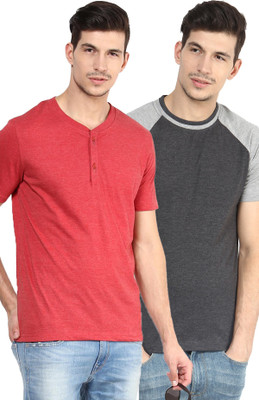 

Yellow Submarine Solid Men's Henley Red, Black T-Shirt(Pack of 2), Black;red