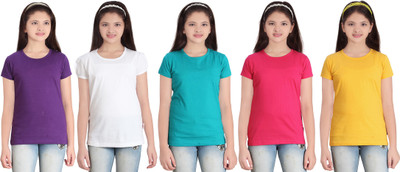 

FabTag - Sini Mini Girls Solid T Shirt(Multicolor