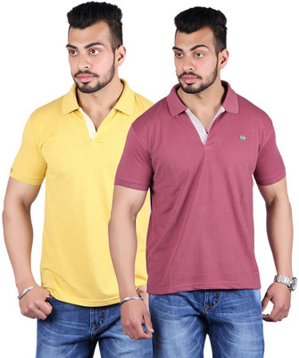

Shineway Solid Men's Polo Neck Multicolor T-Shirt(Pack of 2, Gold;magenta