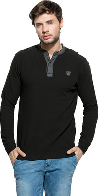 

Mufti Solid Men's Henley Black T-Shirt