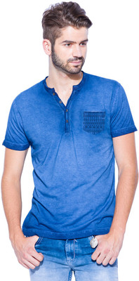 

Mufti Solid Men's Henley Blue T-Shirt